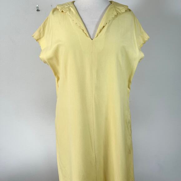Vintage 70s Silk Butter Yellow Sun Dress Tie Waist Midi // Size Large‎ - Picture 4 of 10